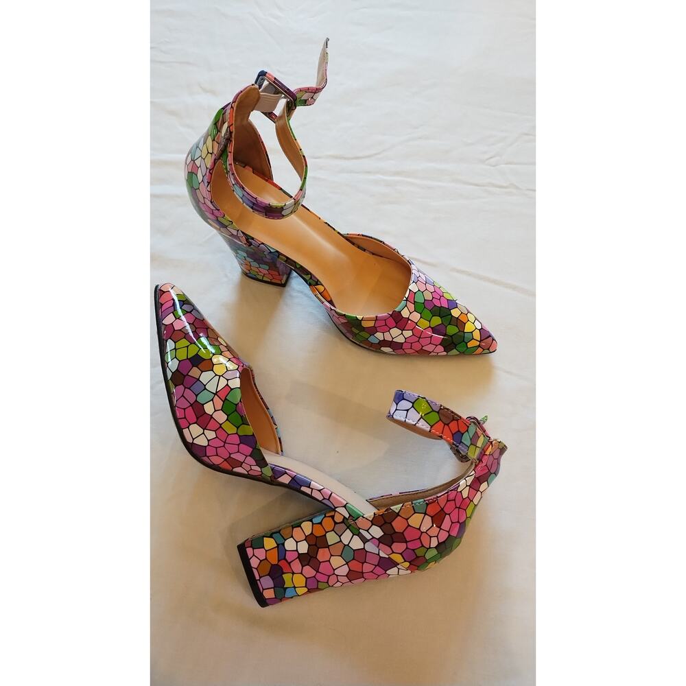 Fashion Summer  Pointed pumps Geometric Pattern Ankle Strap shoes size 39